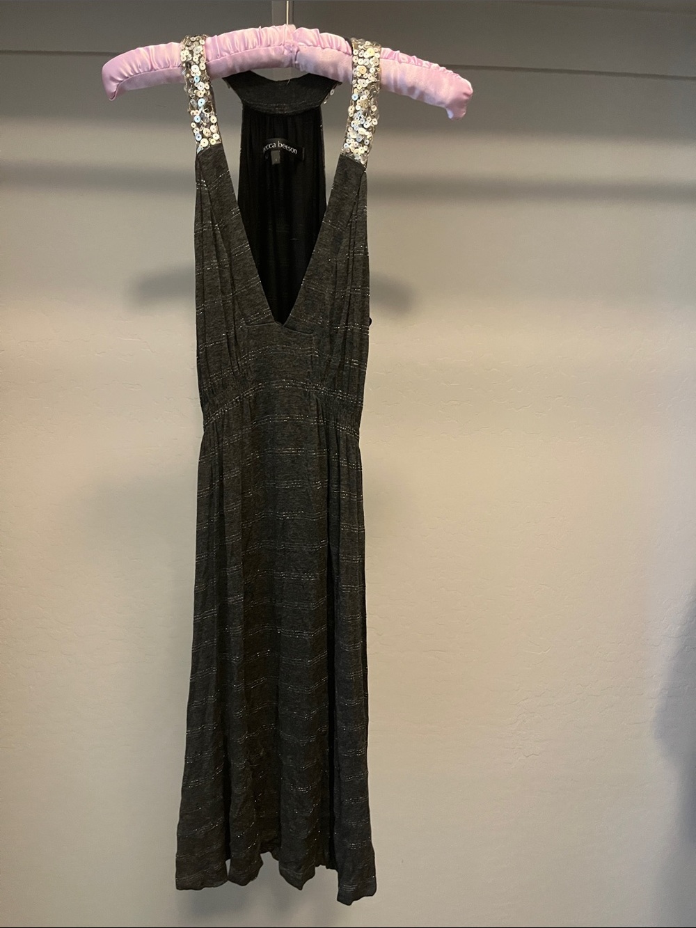 Rebecca Beeson Black Sleeveless V-Neck Midi Dress with Sequin Straps
